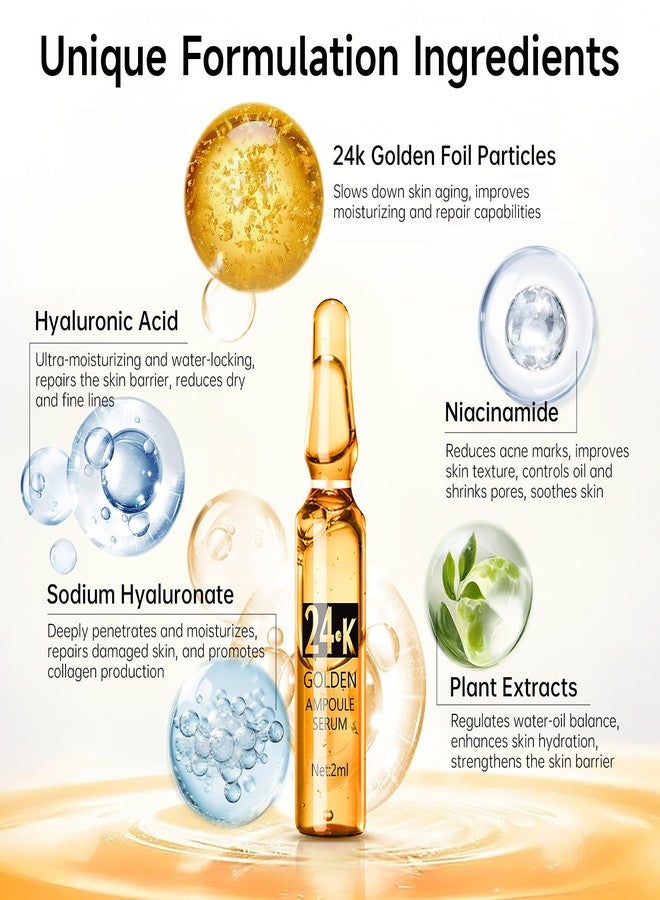 mopayzer 24K Gold Serum Ampoule, Anti Aging 24K Gold Serum for Face, Moisturizes & Soothes Skin, Boosts Firmness & Hydration, Golden Foil Particles Reduces Fine Lines, Wrinkles, Dryness, 3 Boxes of 21 - Image 4